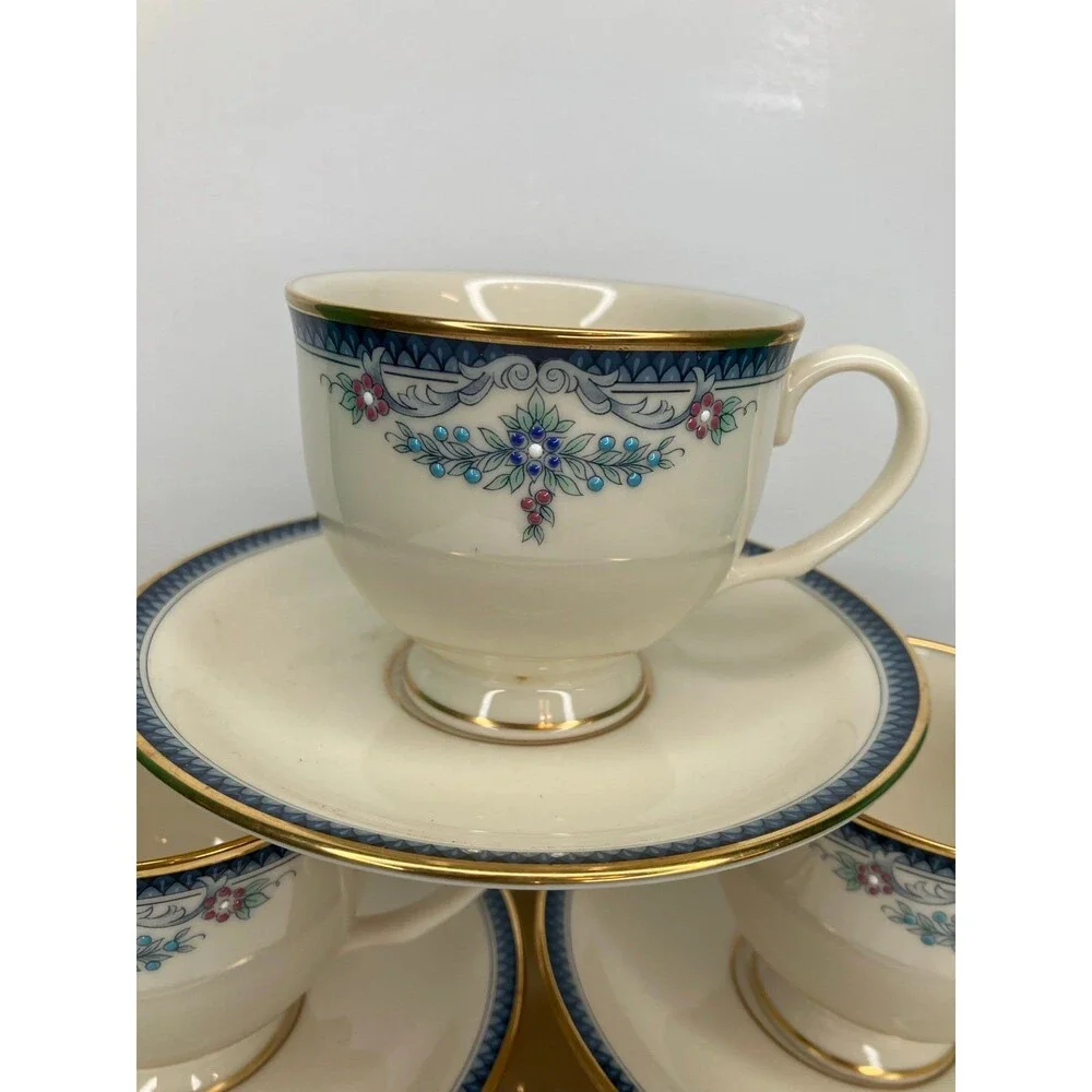 Lenox Columbia 6 Cups Footed & 6 Saucers Set Presidential Collection
